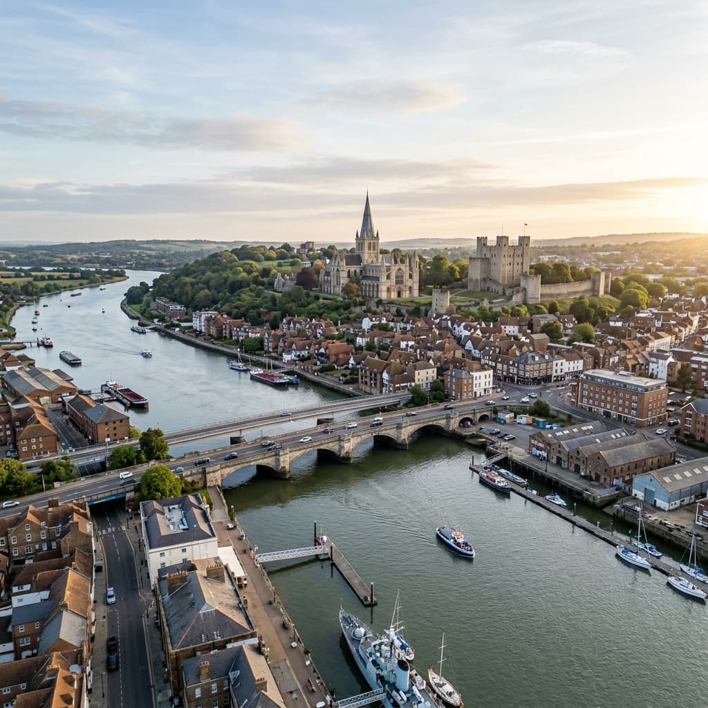 Rochester Bridge and Cathedral in the distance